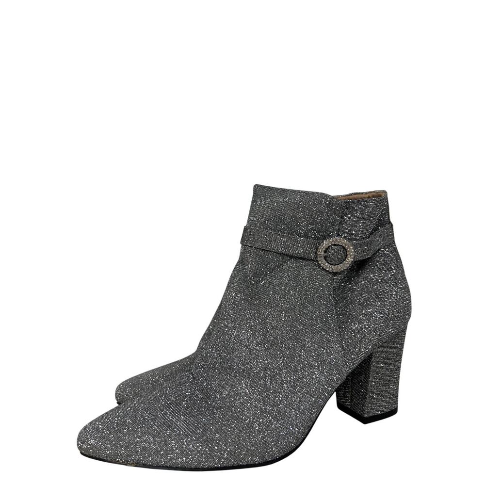 New Life style 9 silver metallic buckle heeled booties boot pointed toe buckle